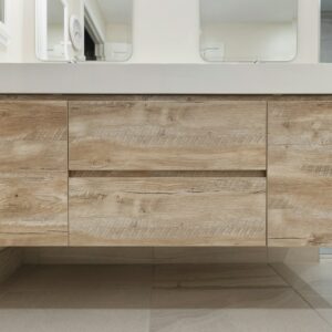 a wooden cabinet in a room